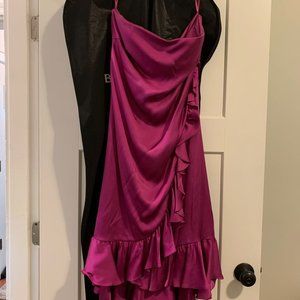 Banana Republic Dress 100% Silk Magenta Strapless Knee Length Ruffle Hem